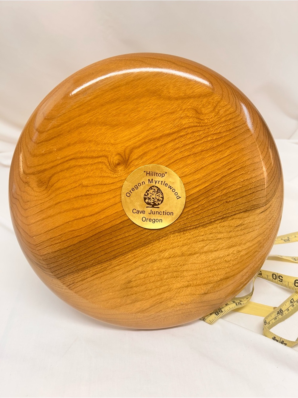 MCM “Hilltop” Oregon Myrtlewood Two-Tier Wood and Gold Serving Stand - Picture 8 of 8